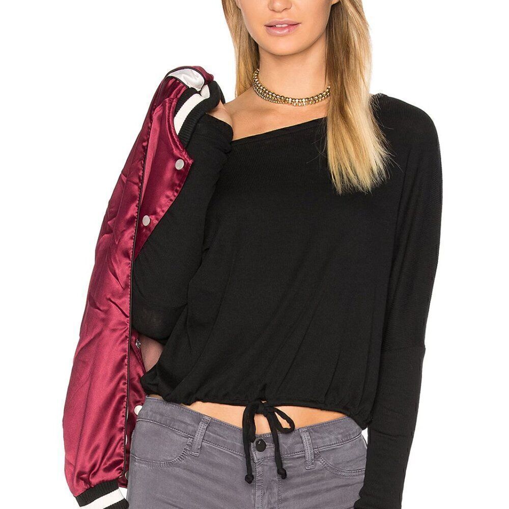 Oversized Hunter Dark Green Cropped Long Sleeve Drawstring Tee. Medium. New NWT